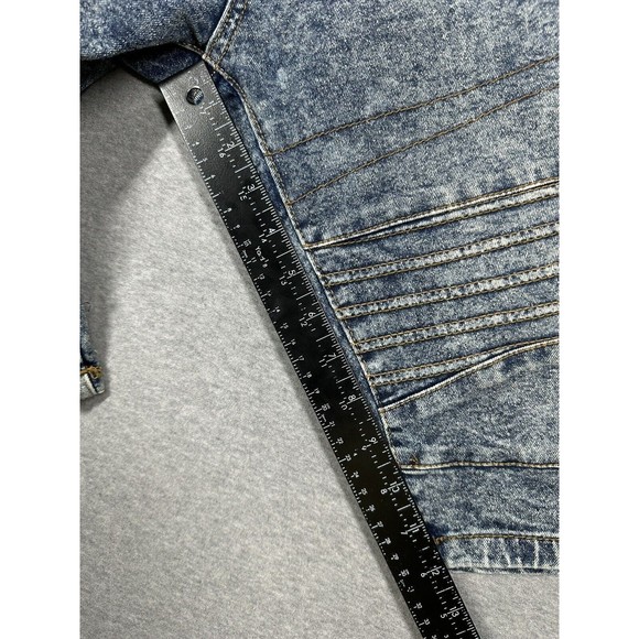 Rocawear Distressed Moto Jean Shorts Mens Size 38 STRETCH Slim Blue Y2k Grunge - Picture 5 of 6